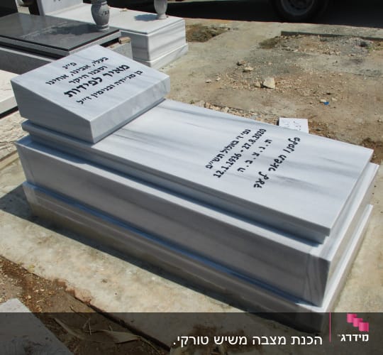 מצבות שיש עם כיתוב בעברית בבית קברות